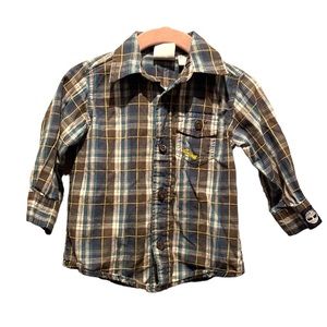 Timberland Boy’s Plaid Button Down Cotton Shirt Size 12 Months